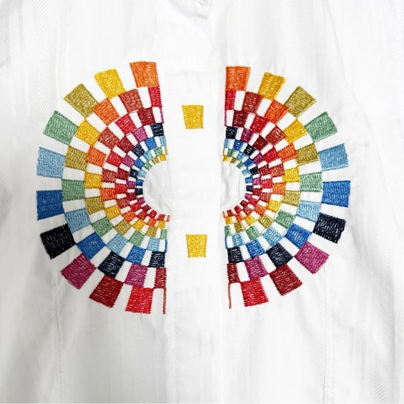 PRIDE- Rainbow Embroidered Blouse Size Medium Button Front Collar Long Sleeve - Picture 3 of 9